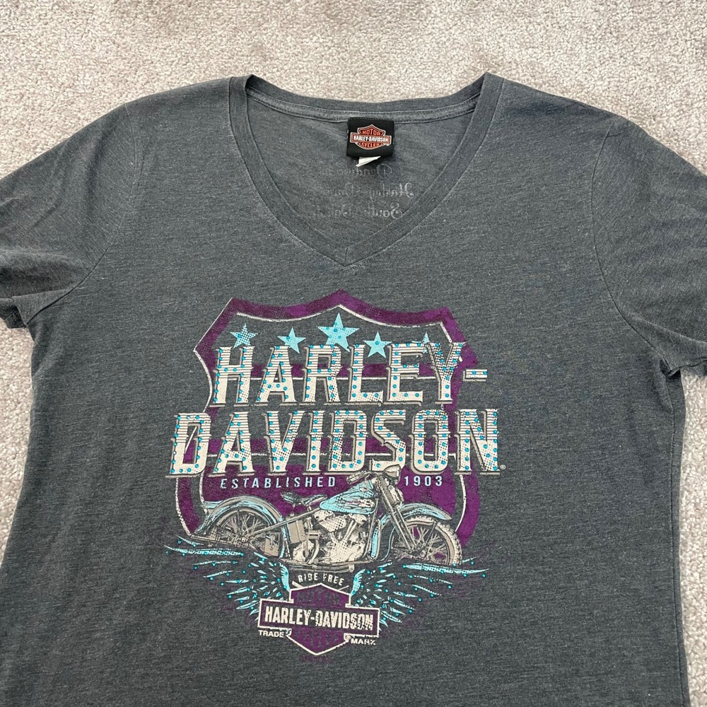 Harley Davidson T Shirt Womens Extra Large Y2K Rhinestone Angel Wings Biker Moto